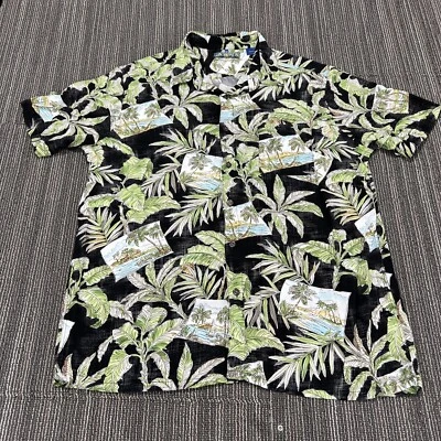 Hawaiian Shirt Mens XL Extra Large Black Rayon Floral Beach Camp Pocket Campia - Image 1 of 4