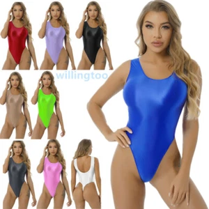 Women Glossy One-piece Swimwear High Cut Bodysuit Monokini Beachwear AU - Picture 1 of 2