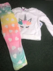 NWT unicorn mink fur pajamas 10 rainbow birthdays sleepovers valentines btween - Picture 1 of 6