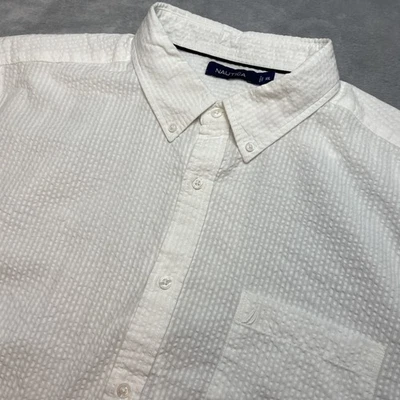 Camisa Lands End Seersucker Para Hombres 2XL Blanca Abotonada Manga Corta Bolsillo Resort Foto 1 de 4