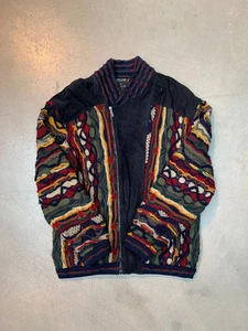 Rare COOGI Australia Vintage Black Zip Jacket with Multicolor Patterned Sleeves - Picture 1 of 8