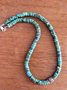 VTG. Spiderweb Turquoise Heishi Navajo Necklace-Sterling Silver Bead & Clasp-EUC - Picture 1 of 7