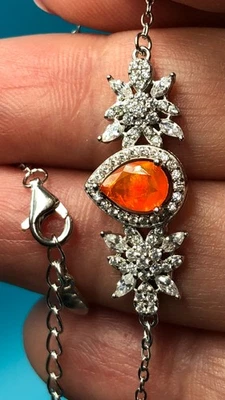 Brazalete racimo halo ópalo naranja natural 8 pulgadas ajustable 14k plata de ley 925 Foto 1 de 2