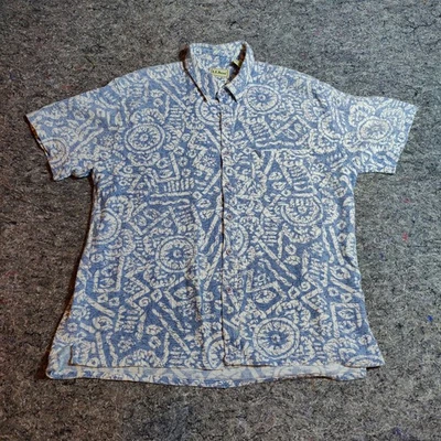 Vintage LL Bean Cotton Weave Aztec Geometric Shirt Mens Large Short Sleeve - Image 1 of 4