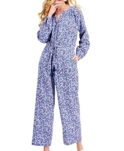 Style & Co Women's Drawstring Floral-Print Jumpsuit (Aqua Blue, Medium) - Picture 1 of 4