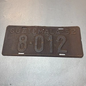 Original 1952 Guatemala License Plate #8 012 - Picture 1 of 4