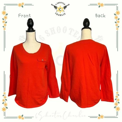 CARIBBEAN JOE Talla M Cuello Redondo Suéter Ligero Rojo Manga con Pestaña Enrollable y Lados Foto 1 de 4