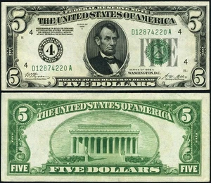 FR. 1951 D $5 1928-A Federal Reserve Note Cleveland D-A Block AU+ - Picture 1 of 3