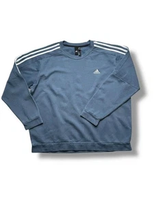Adidas Sweatshirt XL Blue 3-Stripes Crewneck Logo Pullover VGC Men’s Casual Gym - Picture 1 of 12