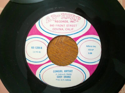 AD-KORP 45 RECORD/EDDY DRAKE/LET'S FALL/COWGIRL ANYDAY/ EX+ COUNTRY - Image 1 of 2