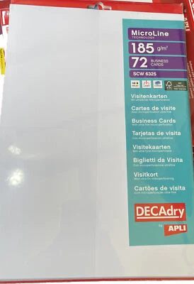 Decadry Microline Business Card Straight Corner, 148.5 X 105mm, White, 72 Cards