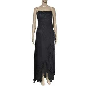 VTG Y2K Scala SILK S Beaded ASYMMETRICAL Whimsigoth Black Prom Maxi Dress - Picture 1 of 13