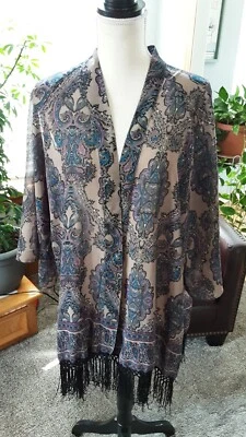 CÁRDIGAN/ENCOGIMIENTO DE HOMBROS ABIERTO BLAIR VINTAGE XL MULTICOLOR PAISLEY 3/4 SLVS FLECOS POLIÉSTER Foto 1 de 4