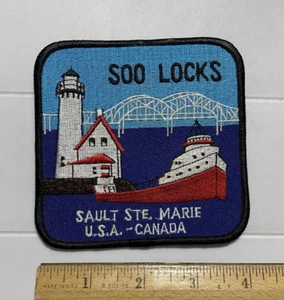 Soo Locks Sault Ste. Toppa quadrata Marie USA Canada nave ponte faro 4" - Foto 1 di 3