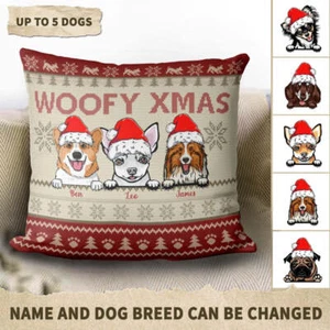Dog Woofy Xmas Personalized Linen Pillow, Personalized Gift for Dog Lovers, Dog - Bild 1 von 7