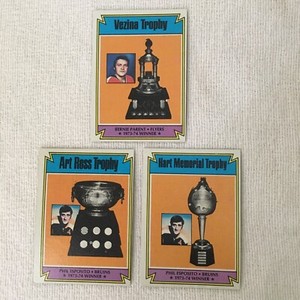 1974 Topps NHL TROPHY CARDS (Art Ross, Hart Memorial, Vezina) 