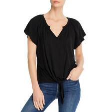 Kim & Cami Womens Black Short Sleeves V-Neck Shirt Blouse Top S  8052