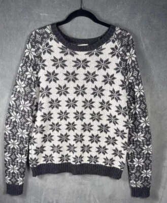 Suéter feminino Garnet Hill cinza branco ilha clara floco de neve lã mistura alpaca G - Imagem 1 de 4