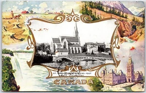Postcard Guelph Ontario 1907 St Georges Church & Foot Bridge Fancy Canada Border - Picture 1 of 2