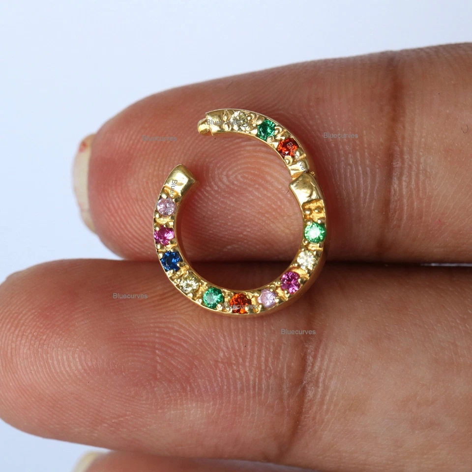 14k Gold Rainbow Sapphire Round Enhancer Push Lock, Pendant Charm Holder Lock - Image 1 of 4