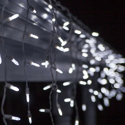 70 Christmas Lights Pure White M5 LED Icicle Light Set White Wire Commercial  - Image 1 of 2