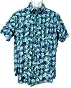 PUBLIC OPINION Mens Hawaiian-Type Shirt L Blue/Green Leaves Short Sleeves Button - Picture 1 of 9