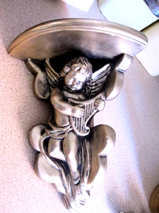 Vintage Gilt / BRIGHT Gold Plaster Angel Cherub Wall Display Shelf, Sconce, 25cm - Picture 1 of 3