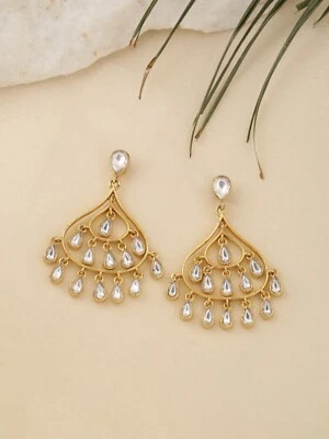 India Pendiente Polki para Mujer. Pendiente de diseño artesanal de ropa de fiesta placa de oro Foto 1 de 3