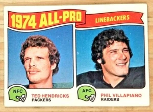 Tarjeta All-Pro 1975 Topps Ted Hendricks Phil Villapiano 1974 #217 Raiders Colts Hof - Imagen 1 de 2