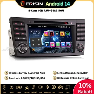8-Kern Android 14 Autoradio GPS DAB+CarPlay RDS Mercedes E/CLS Klasse W211 W219 - Bild 1 von 21