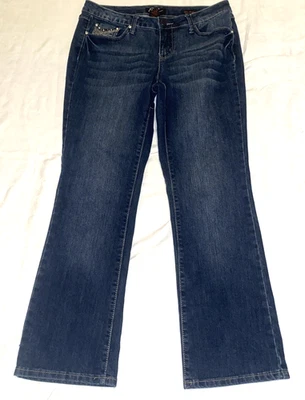 Earl Jeans Womens 8P Blue Slim Boot Embellished Pocket Stretch Denim Pants - Image 1 of 4
