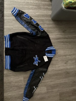 Chaqueta de cuero universitaria Jordan X Awake NY negra azul FQ5439-010 para hombre talla XXXL Foto 1 de 4