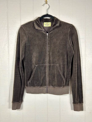 VTG Y2k Women’s Juicy Couture Velour Jacket Chocolate Brown Made In USA SIZE L - Image 1 of 4