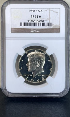 1968-S SILVER PROOF Kennedy Half Dollar NGC PF67* Cameo Details! - Image 1 of 2