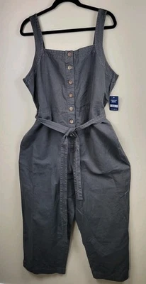 Mono para mujer Lucky Brand mezcla de lino XL gris pierna ancha botón cinturón delantero Foto 1 de 4