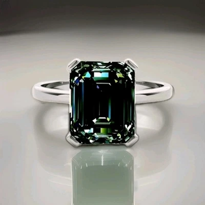 Green Moissanite Diamond Emerald Cut Engagement 925 Silver Ring Size 7 NWOT  - Image 1 of 4