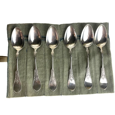 Set of 6 Antique American Coin Silver Spoons – Aesthetic Foliage Pattern c1860 - Image 1 of 4