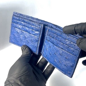 Mod Blue ostrich luxury mens bifold wallet, Handmade mens exotic billfold - Bild 1 von 12