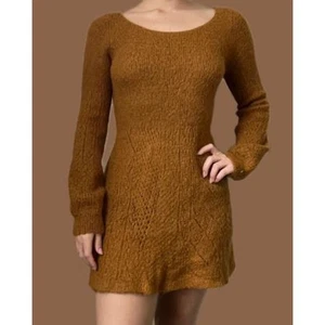 Anthro Knitted & Knotted Alpaca Wool Sweater Dress Large Tan Long Sleeve NWT - Picture 1 of 13