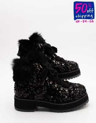 RRP€400 AGL ATTILIO GIUSTI LEOMBRUNI Ankle Boots US6 UK3 EU36 Black Sequins - Image 1 of 4