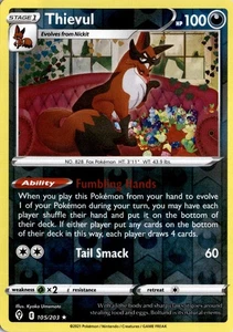 Thievul 105 Rare Reverse Holo Pokemon Card - Set: Evolving Skies - Picture 1 of 2
