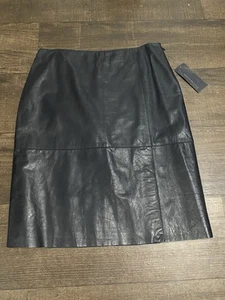 Kenneth Cole Echtleder dunkelblau Midi Bleistiftrock Größe 8 Neu mit Etikett - Bild 1 von 10