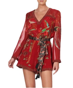 Camilla Panelled Forbidden Fruit Playsuit 100% Silk Red Size XL  With Belt - Bild 1 von 24