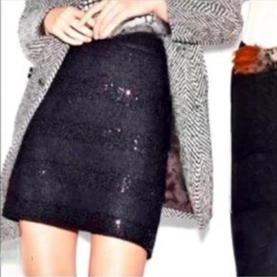 Minifalda negra con cierre de cremallera forrada a rayas lentejuelas mezcla de lana LOFT NUEVA SIN ETIQUETAS talla 10 Foto 1 de 4