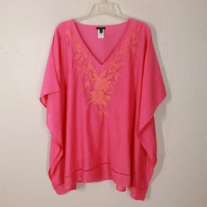 Talbots Poncho Beach Coverup L Swim Pink Orange Floral Embroidered - Picture 1 of 10