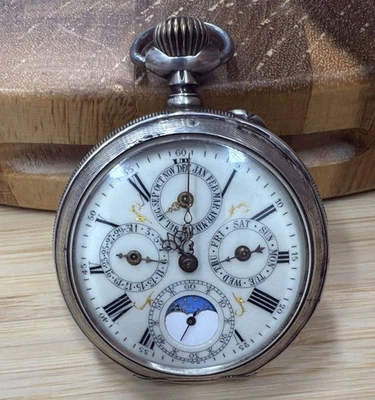 Pocket Watch/Swiss-Triple Calendar/Sterling Silver - Image 1 of 4