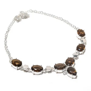 Smoky Quartz Gemstone Handmade 925 Sterling Silver Jwelery Necklace Size 18'' - Picture 1 of 1