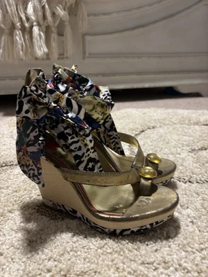 FALCHI Topacio Punta de Jesús Cuñas Hippie Cordones Tacones Altos Mujeres Talla 8  - Imagen 1 de 4