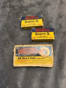 Vintage Lot 3 Western & Super X Ammo Cartridge Empty Boxes 22, 38 Short Colt - Picture 1 of 7