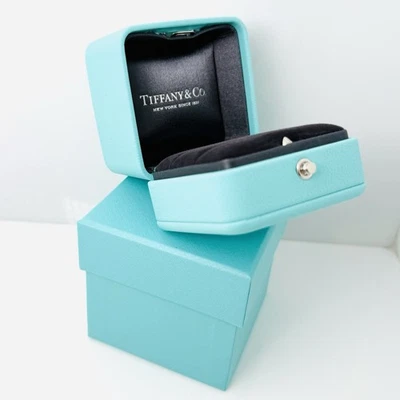 Tiffany & Co Blue Leather Empty Double 2 Ring Box and Blue Gift Box Lux - Image 1 of 4